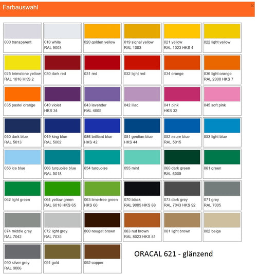 Farbauswahl Oracal 621 Folienfarben